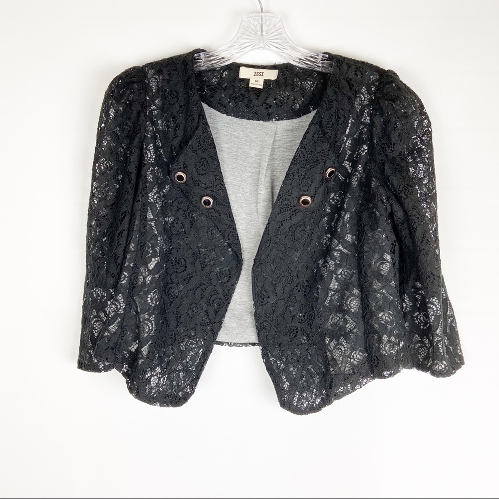 Issi Black Lace with Grey Lining Open Crop Jacket